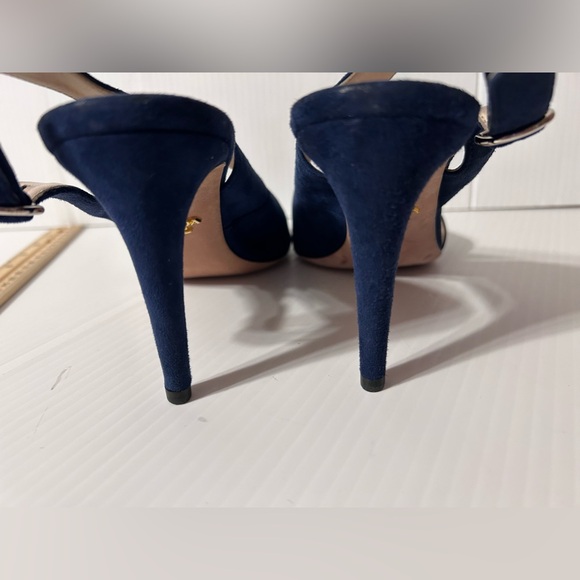 PRADA suede navy d’Orsay open toe sling back heel size 38 1/2 EU - Picture 9 of 11